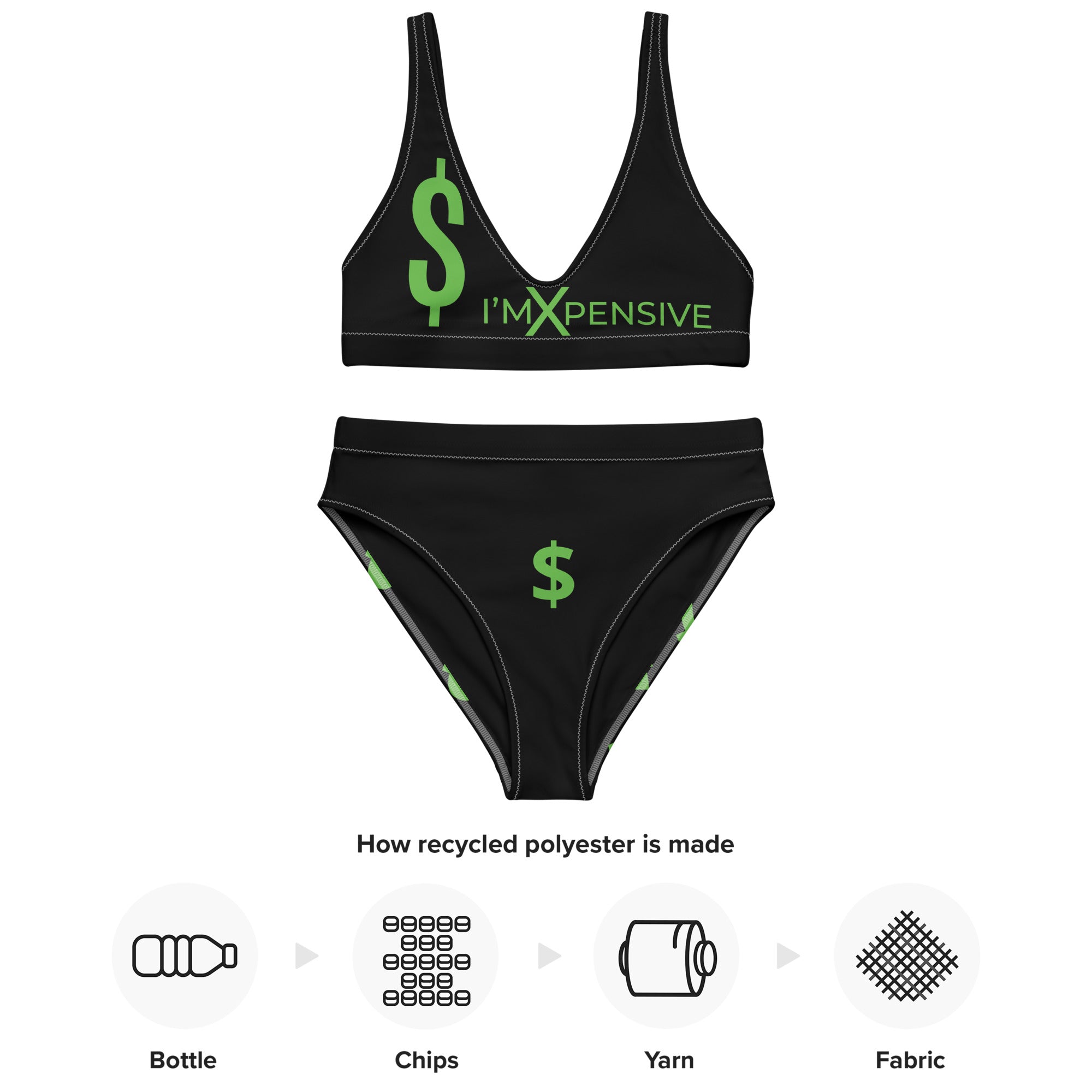 I’m Expensive Money Recycled High-Waisted Bikini - Black