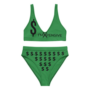 I'm Expensive Dollars Recycled High-Waisted Bikini Money Green