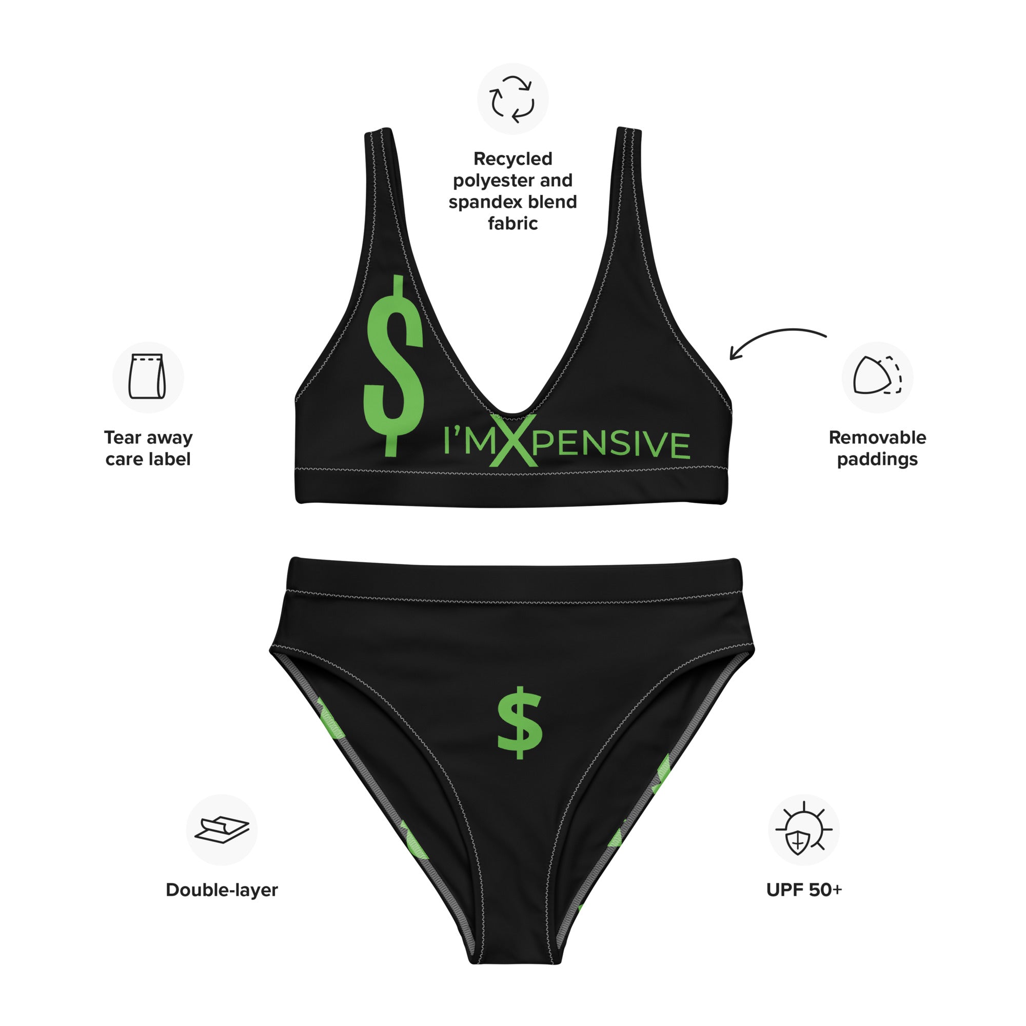 I’m Expensive Money Recycled High-Waisted Bikini - Black